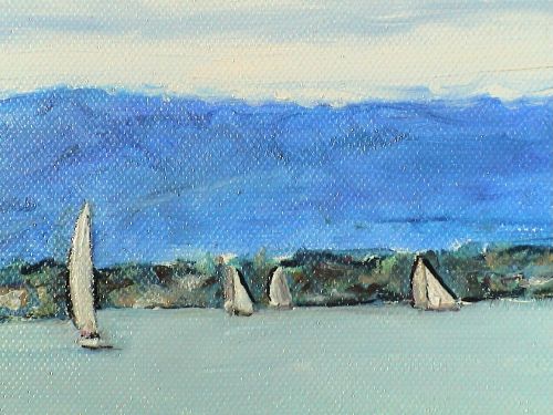 Four sails : Fragment of oil painting by Alex Borissov Lake Geneva : Boat Racing 