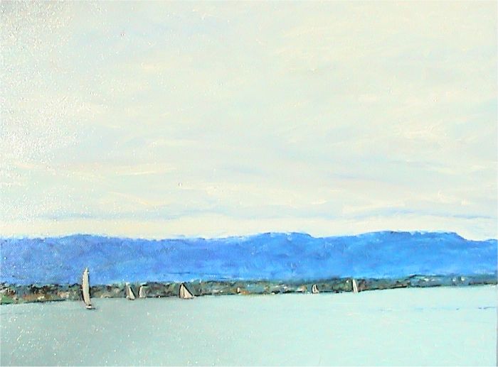 Painting of racing boats on lake geneva oil on canvas by alex borissov