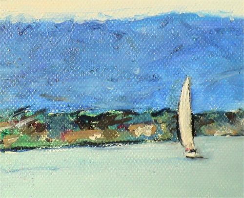 Sail : Fragment of oil painting by Alex Borissov Lake Geneva : Boat Racing 